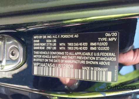 2020 Porsche Macan from USA, damaged, VIN WP1AA2A54LLB12809